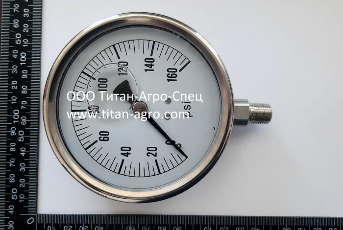 Манометр, 0-160 PSI, корпус 4”, 14”MPT, наполненый жидкостью, нерж.сталь , CP2575